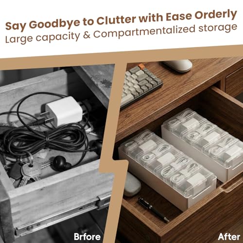 8 Individual Cable Organizer Boxes With Base, Cord Storage Organizer With Labels And Cable Straps For Charging Cables, Adapters, Earphones (8 pcs Individual Cable, 1 Pack) - color: 8 pcs Individual Cable