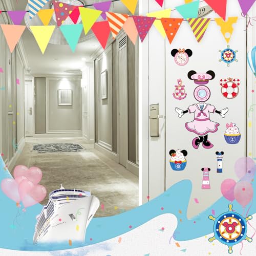 RiVolTa Mouse Cruise Door Decorations - 24 Pcs Large Ship Cabin Magnet Stickers Cute Blue Pink Mice Captain Sea Navigation Car Anchor Magnetic Decor for Holiday Carnival Party Stateroom Refrigerator - color: Dress Up