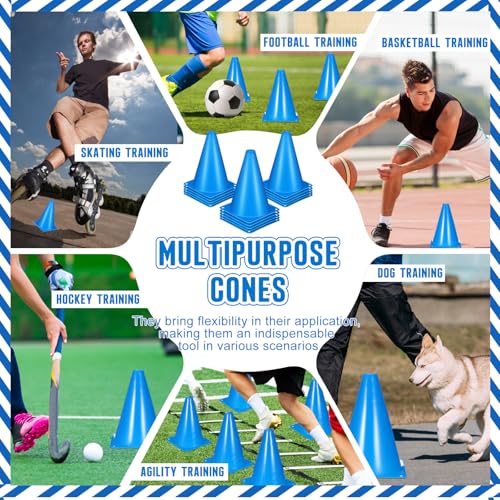 Syhood 30 Pack 7 Inch Plastic Traffic Cones Sports Training Agility Marker Mini Cones for Soccer, Skating, Football, Basketball, Indoor and Outdoor Games Sports Practice Equipment - color: Blue