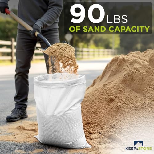 Heavy Duty Sand Bags Pack of 3, White Empty Sandbags with Built-In Ties, Woven Polypropylene UV Protection 1600 Hours, Fillable Bags for Flood Control, Weight, 38x18 inches, 90 Pounds Volume