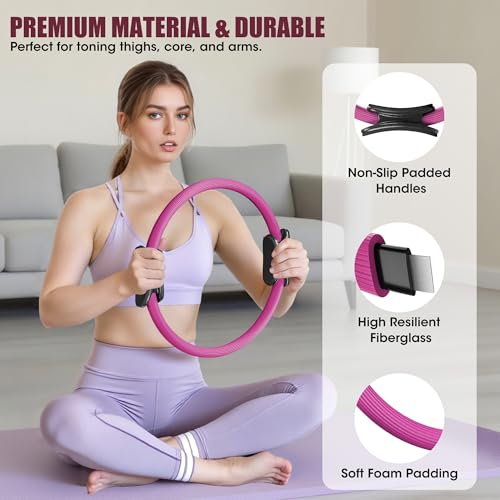 ROSAPOAR Pilates Essentials Kit for Women, Pilates Ring Set - 14" Magic Circle with Yoga Ball & Resistance Bands – Pilates Kit for Home Workouts, Toning & Core Sculpting Pilates Equipment - color: Pink