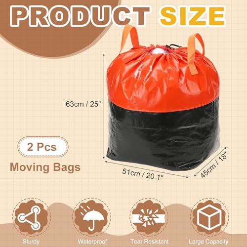 uxcell 2Pcs Extra Large Moving Bags, 20 x 18 x 24.4" Heavy Duty Woven Clothes Storage Totes Waterproof Packing Bags with Elastic Band and Handle for Home Camping Packing Quilts, Orange - color: Orange, size: 20.1 x 18 x 24.4"