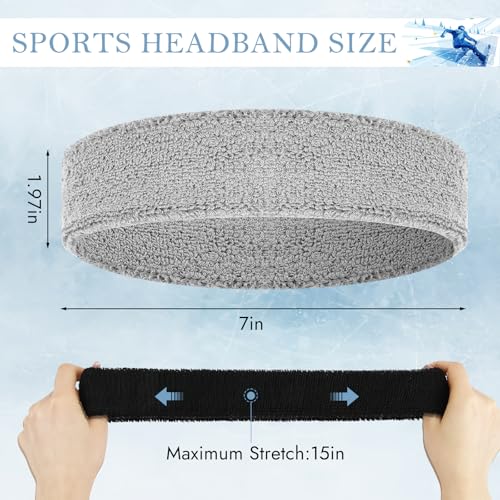 4 Pack Cotton Terry Sweat Headbands for Men Women Running Gym | 4 pack soft cotton terry headbands, Stretch 7 to 15 inches, Sweat-wicking, stays put for running, tennis, basketball & yoga - color: Black/Gray/White