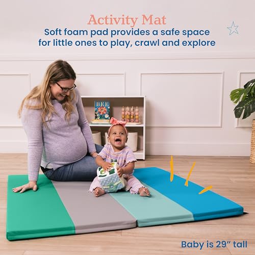 ECR4Kids SoftZone 4-Section Rainbow Runway Activity Mat, Folding Playmat, Contemporary - color: Contemporary