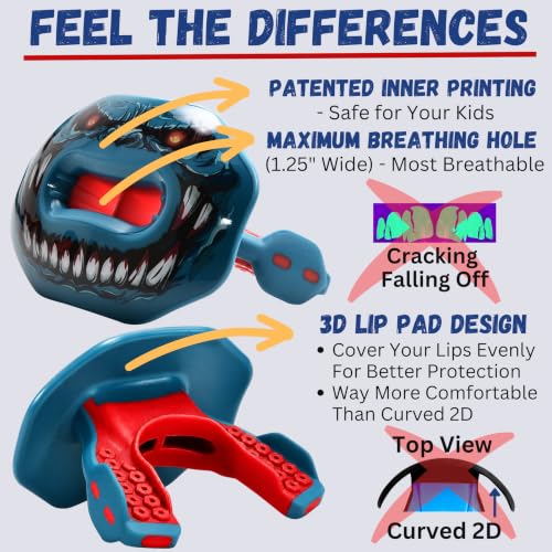 Oral Mart Flag Football Mouth Guard with 3D LipFit Design for Kids - Youth Football Mouthguard (No Boil) Cool Instant Fit Lip Guard Mouthpiece for Braces (Detachable Helmet Strap Included) - color: Audacious Invader