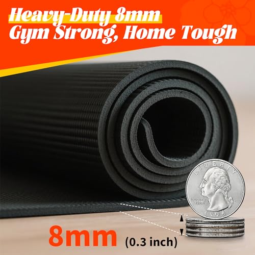 VTORY Extra Thick Large Exercise Mat, 6'x4'/7'x5'/8'x6'/10'x6'x8mm(1/3 inch) , Non-Slip, PVC, Ultra Durable, Heavy-Duty Mat, Shoes-Friendly, High-Density, Large Wide Yoga Mat, Workout Mat for Home Gym, Cardio, Strength, HIIT, MMA - size: 8'x6'x8mm