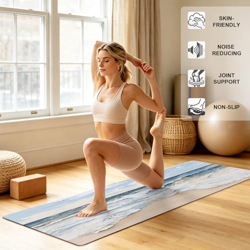 Yoga Mat Brown Black Non Slip Exercise Mat with Carrying Strap and Storage Bag Boho Style Fitness Mat for Yoga, Pilates, Stretching and Floor Workouts - color: Blue, size: 72x24in