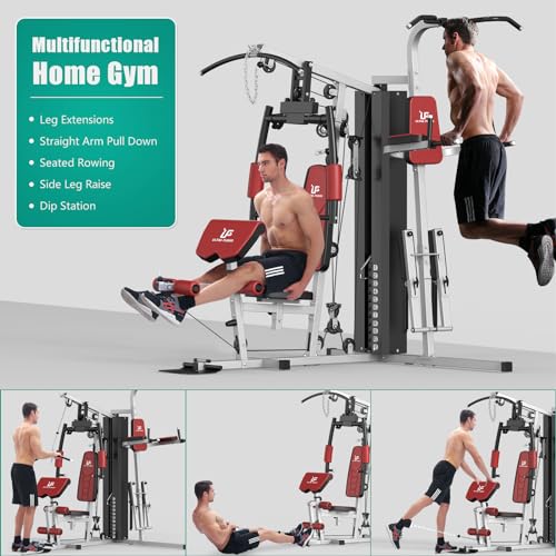 ULTRA FUEGO Multifunctional Home Gym Equipment Workout Station with Pulley System, Arm, and Leg Developer for Full Body Training - style: 118lb Home Gym Station with Power Tower