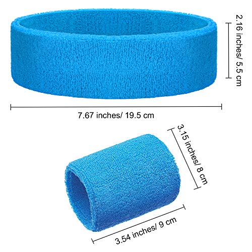 12 Pcs Sweatbands Set Neon Colors Headbands and Wristbands for Men Women Moisture Wicking Sweat Absorbing Workout Cotton Headbands 80s 90s Party - color: Rose Red, Fluorescent Yellow, Sky Blue, Purple