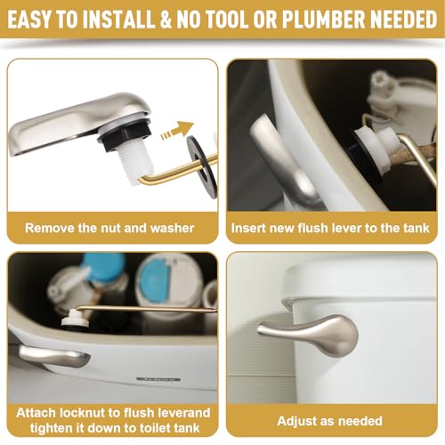 Lydia's Deal Toilet Handle Replacement Kit, Adjustable Front Mount Toilet Tank Flush Lever with Lock Nut, Fits Most Front-Mount Standard Toilets, Easy DIY Install, Toilet Repair Kit (Brushed Nickel) - color: Brushed Nickel
