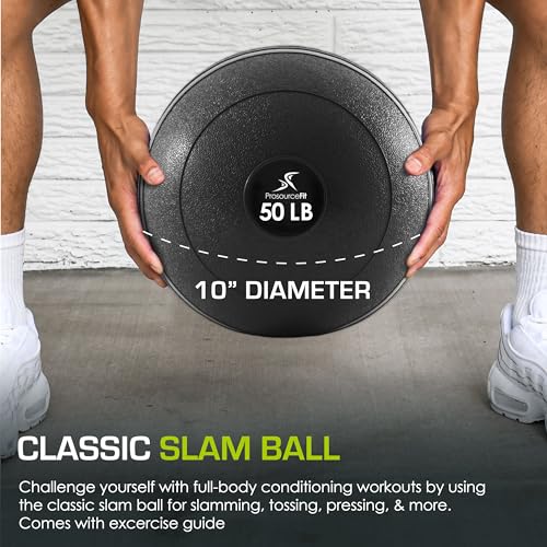 ProsourceFit Slam Medicine Balls 5, 10, 15, 20, 25, 30, 50lbs Smooth and Tread Textured Grip Dead Weight Balls for Strength and Conditioning Exercises, Cardio and Core Workouts - color: Classic - Black, size: 50 LB