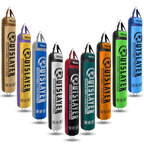 Outslayer Muay Thai Kickboxing Heavy Punching Bag – 6ft 130 lb – Made in USA – for MMA, Boxing & Training - color: Custom Dual Color (DC), size: With Bottom D-Ring