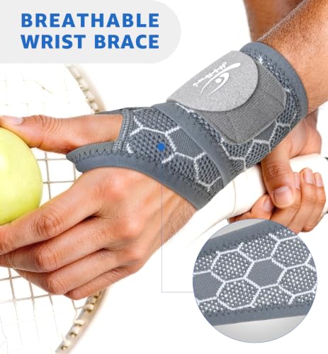 HiRui Upgraded 3D Knit Breathable Wrist Brace Wrist Wrap, Extended Length Adjustable Compression Strap, Elastic Support for Wrist Pain Relief, Carpal Tunnel, Sports, Gym & Daily Use (2, Gray) - color: Gray