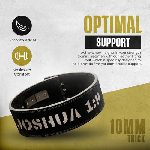 Christian Lever Weight Lifting Belt- 10mm Thick Leather Weightlifting Belt for Men & Women- Durable Leather Weight Belt for Men- High Strength Powerlifting Belt- Squat Belt, Deadlifting Belt | Faith Lever Weight Belt for Men, Secure Steel Lever Buckle, Du