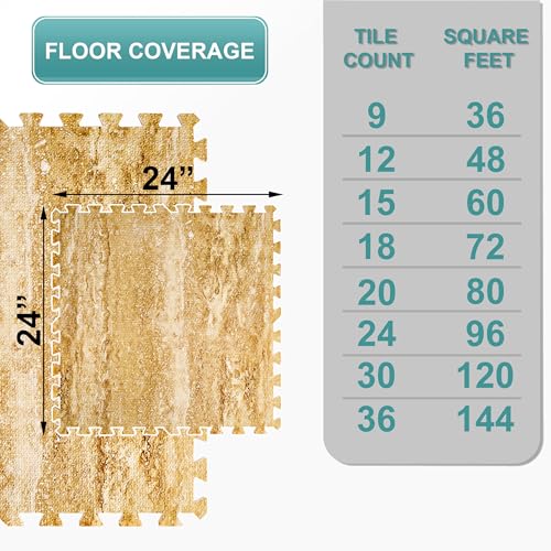 Sorbus 144 Sq. Ft. Wood Grain Floor Tiles Foam Mat EVA Interlocking Mats Tile 3/8-Inch Thick Flooring Wood Puzzle Exercise Mats w/Borders - Home Playroom Basement, Apartment, Trade Show, Baby, Dance - color: Marble, size: 36 Pack