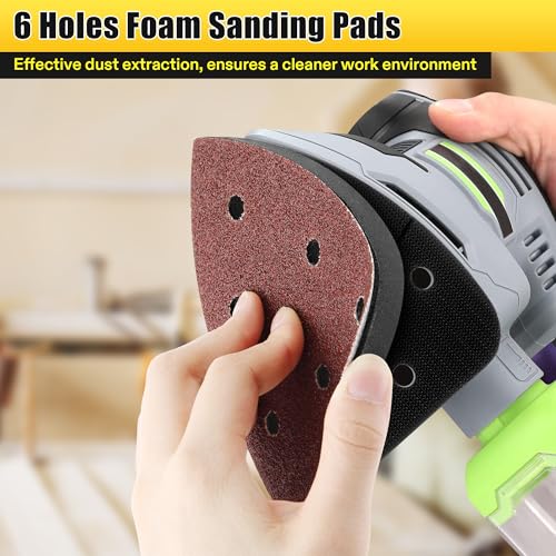 5 Pcs 6 Holes Foam Sanding Pads with Cutting Line and Hook and Loop Backing Sander Mouse Detail Sanding Interface Pad to Increasing Flexibility and Balancing Pressure - color: Black and White, size: 6 Holes with Cutting Line
