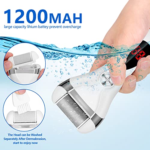 Electric Foot Callus Remover Kit, Elmchee Rechargeable Callous removers 3 Grinding Heads Waterproof Foot Scrubber File, Professional Pedicure Tools kit Feet Care for Dead, Cracked Dry Skin - style: White