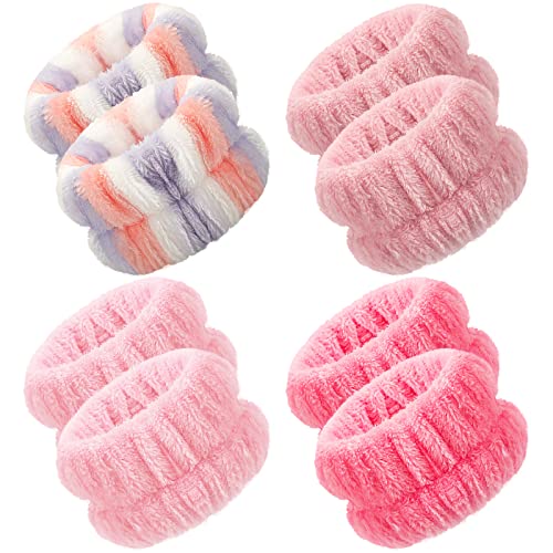 Chuangdi 4 Pairs Wrist Bands for Washing Face Wrist Spa Microfiber Wash Towel Band Scrunchies Absorbent Wristbands Sweatband for Women Prevent Liquid from Spilling(Vivid Colors) - color: Vivid Colors