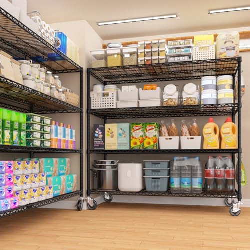 PrimeZone 55.5" W x 24" D x 80" H Heavy Duty Wire Storage Shelves with Wheels, 4 Tier Adjustable NSF Commercial Garage Shelving Unit, Rolling Metal Organizer Shelf Rack for Warehouse, Pantry, Black - size: 55.5"W x 24"D x 80"H