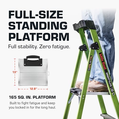 Little Giant Ladders, MightyLite 2.0, 6' Stepladder with Ground Cue, Fiberglass, Type IAA, 375 lbs Weight Rating, (15406-001), Green - size: 6 Ft.