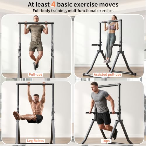 Foldable Pull Up Bar Station 58.3''-76.8'' Power Tower - color: 58.3"-76.8" with Dual Dip Handles & Assistance Bands