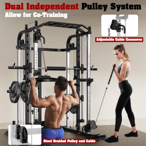 Smith Machine, Multifunctional Power Cage Rack with Smith Bar and Cable Pulley System, and LAT Pull Down Machine for Home Gym… - style: Power Cage with Landmine and Dipbar