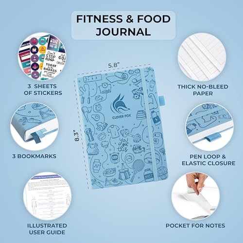 Clever Fox Fitness & Food Journal, Workout Planner, 5.8"x8.3" Light Blue | Lasts 3 months, undated hardcover exercise & weight loss journal for women, gym, diet, meal tracker, calorie counter book - color: Light Blue, size: A5 (5.8'' x 8.3'')