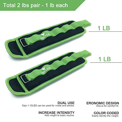 Ankle/Wrist Weights for Women, Men, Kids - Arm Leg Weights Set with Adjustable Strap - Running, Jogging, Gymnastic, Physical Therapy, Fitness - Choice of 1 lb 2 lbs 3 lbs 4 lbs 6 lbs 8 lbs 10 lbs - style: 2 lbs pair (1 lb each), Green
