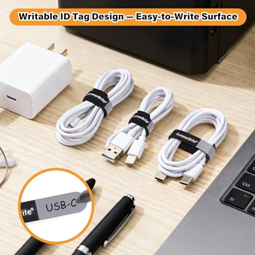 SummerBrite 70 Pack Black Cable Ties 8 Inch with Writable Labels, Reusable Cord Organizer Straps, Hook & Loop Wire Management for Extension Cords, Garage Tools, Power Strips & Heavy Duty - color: Black, size: 8IN
