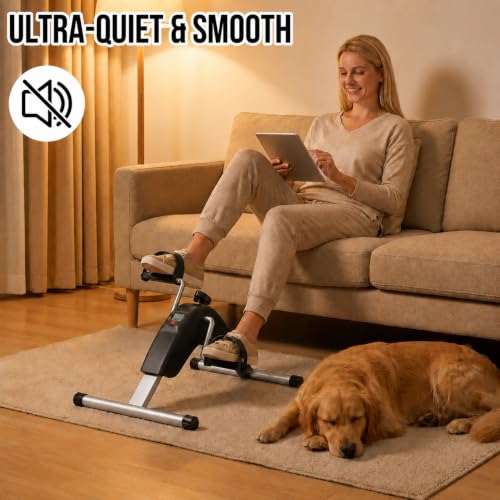 Under Desk Bike Pedal Exerciser for Leg & Arm | Foldable Mini Exercise Bike with LCD Display for Home & Office - color: BLACK