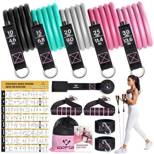 Resistance Bands with Handles for Women, 5 Level Exercise Bands Workout Bands for Physical Therapy, Yoga, Pilates, Door Anchor, Storage Pouch - color: Colour