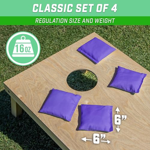 GoSports Classic Cornhole Bean Bags Set of 4-16 Colors Available - Regulation All Weather, Mix and Match - color: Purple