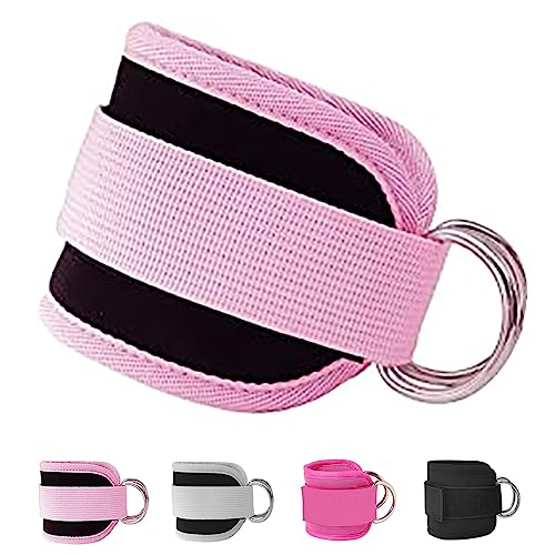 Fitness Ankle Straps for Cable Machines, 2 Pack Comfortable Adjustable Padded Ankle Wrist Cuffs, Kickback Glute Workouts for Men Women, D-Ring Leg Straps with Neoprene Padding - color: single-pink