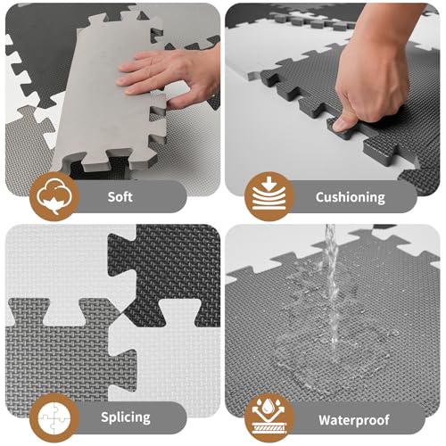 36Pcs Baby Play Mat for Floor, Foam Floor Tiles for Kids with Interlocking, Squares Foam Puzzle Carpet for Playroom,Crawling Rug for Babies 6-12 Months,Toddlers,11.8*11.8*0.6In Each (Gray-black-white) - color: Gray-black-white, size: 36 PCS