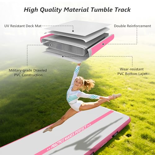 VOFiTNY All Purpose Gymnastics Mat 6.6/10/13/16/20 ft Sturdy Inflatable Tumble Track for Home/Gym - color: Pink, size: 20ft*3.3ft*4inches(6m*1m*0.1m)
