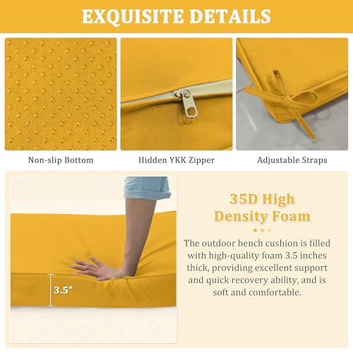 Premium Outdoor Bench Cushions for Patio Furniture 3.5inches Memory Foam Bench Cushion Waterproof Fade Resistant Porch Swing Cushions with Straps 36×18 Inch Yellow - color: Yellow, size: 36'' x 18'' x 3.5''