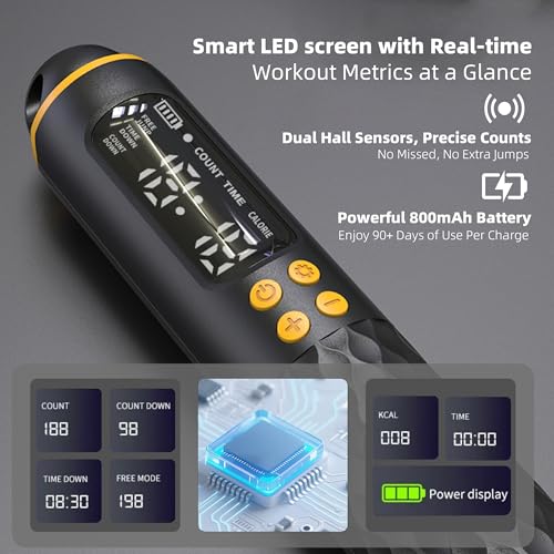Smart Jump Rope with Counter – 2 in 1 Corded & Cordless Skipping Rope with HD Display, Type-C Rechargeable, Adjustable Length, Weighted Handles for Fitness, Workout, Cardio, Home Gym - color: BLACK