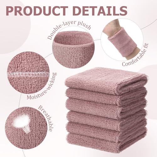 Willbond Wrist Sweatbands, Sports Sweatbands for Competition, Sweat Absorbent, for Basketball, Tennis, Football, Running and Work (Pack of 6) - color: Dusty Pink
