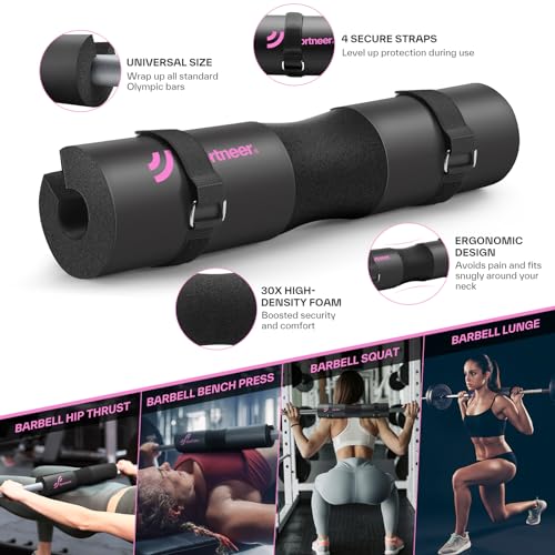 Sportneer Barbell Pad Set: 10 Pcs Squat Pad for Hip Thrusts, Lunges, Leg Day, Standard Olympic Bars with 2 Ankle Straps, 2 Lifting Straps, 3 Resistance Bands, Barbell Pad, Workout Poster and Carry Bag