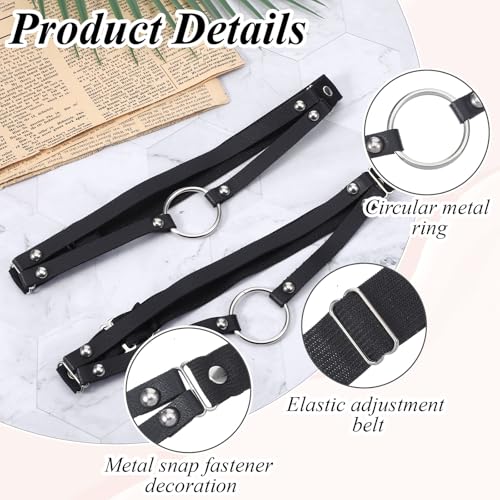 2Pcs PU Leather Women's Gothic, Elastic Punk Thigh Straps for Ladies, Double Straps Heart O Ring Leg Thigh Elastic Garter Belt, Black
