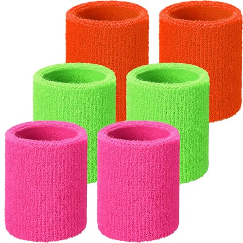 Willbond Wrist Sweatbands, Sports Sweatbands for Competition, Sweat Absorbent, for Basketball, Tennis, Football, Running and Work (Pack of 6) - color: Fruit Green, Orange, Rose Red