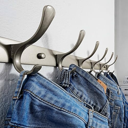 SKOLOO Coat Rack Wall Mounted - 6 Hooks, Pack of 2, Heavy Duty, Stainless Steel, Metal Wall Hanger, Sturdy Coat Hooks for Hanging Coats, Jacket, Clothes, Hat, Matte Grey - color: Matte Grey, size: 6 Hook(2 Pack)