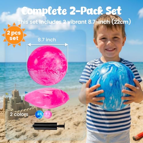 AMOR PRESENT 2 PCS Inflatable Playground Balls, 8.7 Inch | Rubber Bouncy Balls, Pool Toys for Kids, Classroom Prizes, Beach Party Favors, Goodie Bags Stuffers
