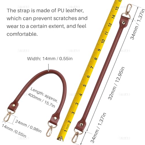AUEAR, 15.7 Inches Replacement Handles Purses Straps Brown Handbag Strap Replacement for Small Handmade Straw Bag (Style A, 2 Pack) with Gold Metal Lobster Buckles - color: Brown