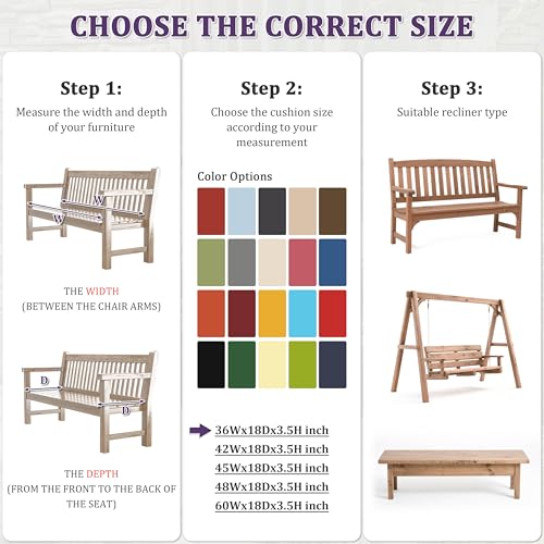 Premium Outdoor Bench Cushions for Patio Furniture 3.5inches Memory Foam Bench Cushion Waterproof Fade Resistant Porch Swing Cushions with Straps 36×18 Inch Purple - color: Purple, size: 36'' x 18'' x 3.5''