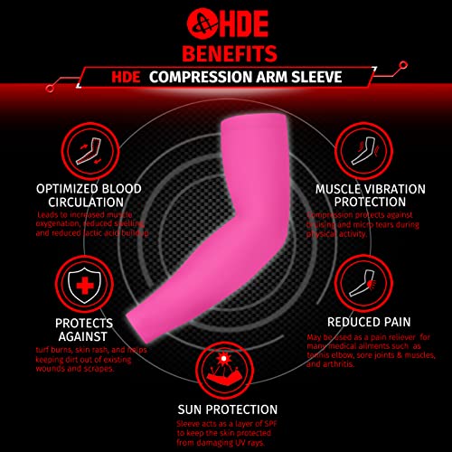 HDE Arm Compression Sleeves for Kids Basketball Shooting Sleeve Youth Sports Cooling Sun Protection Football Baseball 1 Pair - color: Pink, size: Youth Small