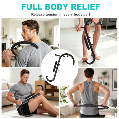 Trigger Point Massage Tool, Manual Back & Neck Massager Stick | Manual back massagers for neck & shoulder massage. Precision s-hook release tool provides deep tissue muscle knot pain relief - color: Black(upgrade)
