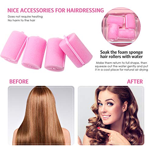 Syhood 12 Pcs Jumbo Foam Sponge Hair Rollers 1.89 Inch Soft Sleeping Curlers Flexible Large Foam Rollers and Rat Tail Comb for Hair Styling(Pink) - color: Pink