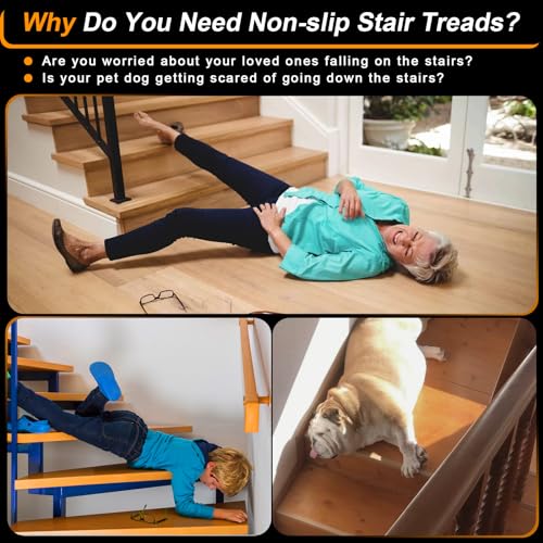 SMILOOL Clear Non-Slip Treads for Wooden Steps Indoor 5 Pack 4" x 24" Pre-Cut Anti-Slip Strips, Grip Tape Transparent Grips for Wood Stairs, Dogs, Kids and Pets, Waterproof - size: 4" X 24"