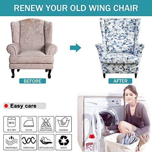 NILUOH Wingback Chair Slipcover 2 Pieces, Stretch Spandex Wingback Chair Covers Washable Slipcover for Wingback Armchairs Non-Slip Furniture Protector with Elastic Bottom for Living Room - color: 22